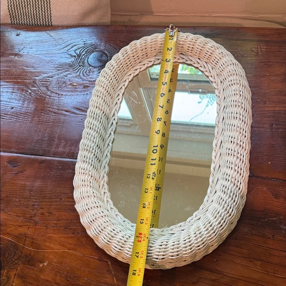 Vintage White Wicker Oval Wall Mirror